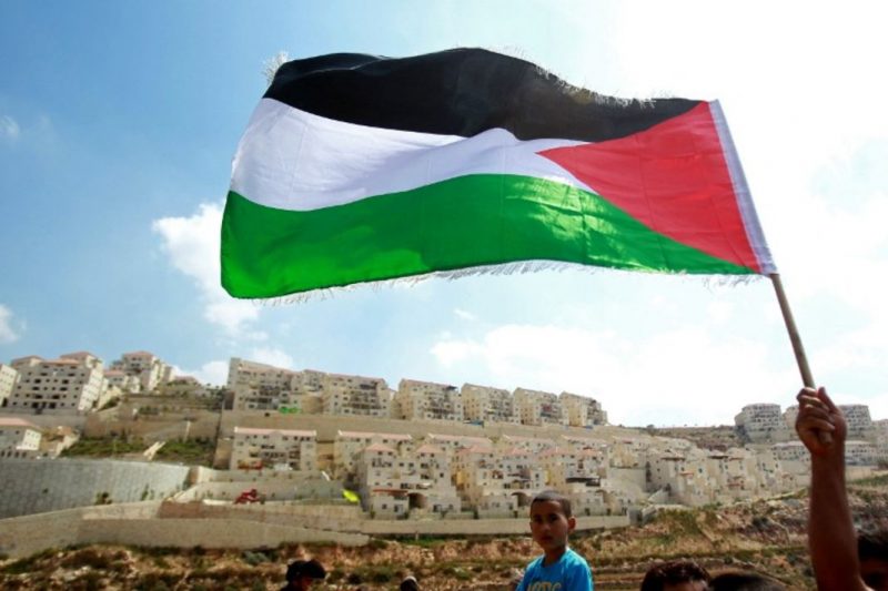 Drapeau-palestinien-devant-la-colonie