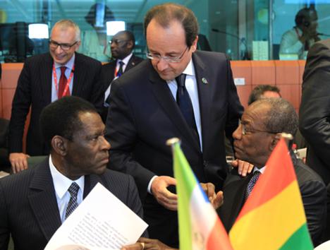 Teodoro Obiang Nguema François Hollande et Alpha Condé