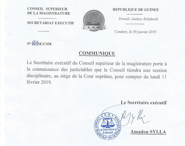 Communiqué du Conseil Supérieur de la Magistrature