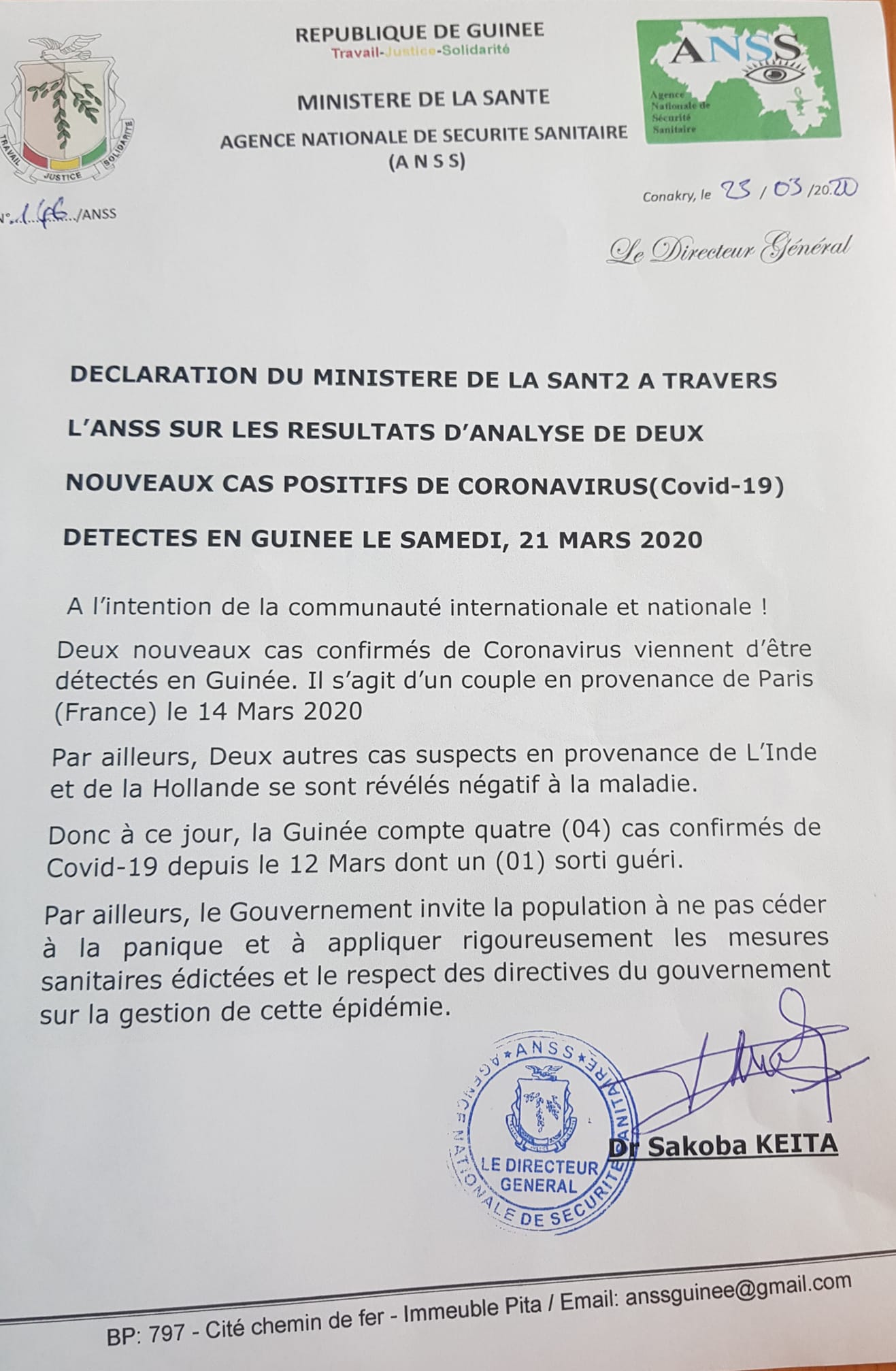 COVID-19- Deux nouveaux positifs hospitalisés au centre de Nongo
