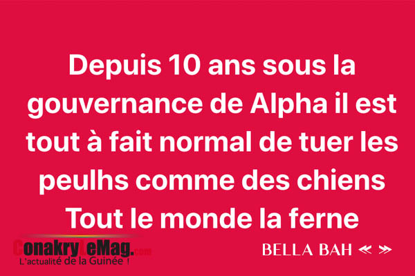 Guinee bella bah sur les tueries de l'axe
