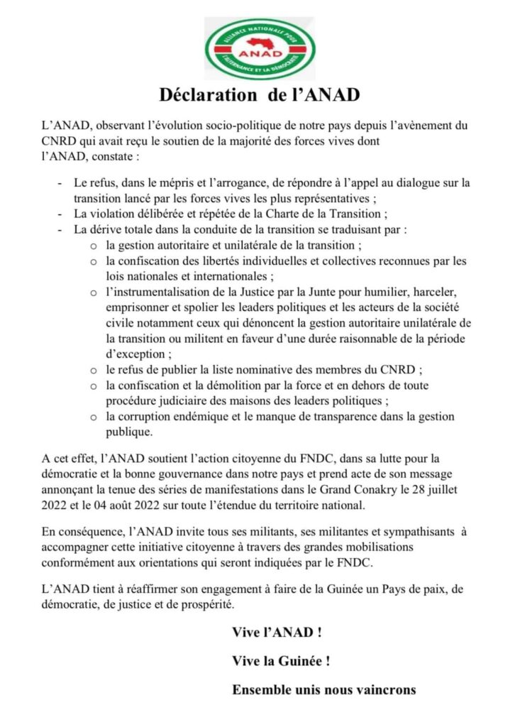 Manifs du #FNDC le 28 juillet et le 04 août 2022 | L’#ANAD apporte son soutien au FNDC