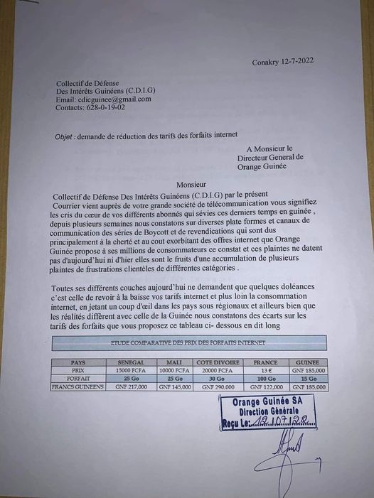 tarifs exorbitant  d'orange Guinée
