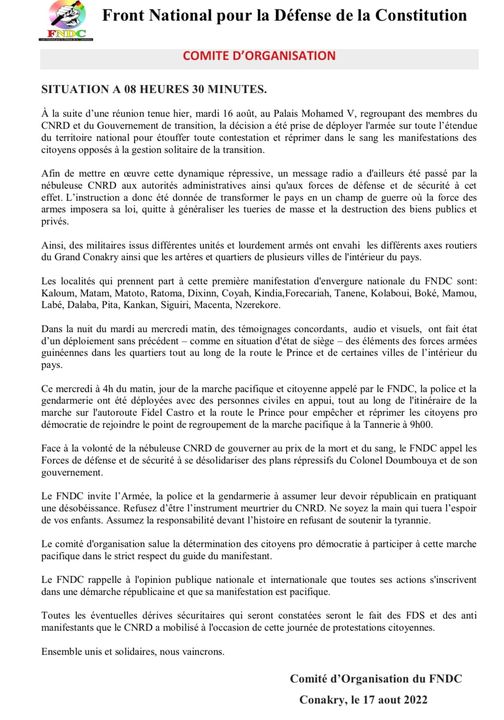 JOUR DE MANIF | Le FNDC fait un premier bilan et accuse les autorités de manœuvres pour empêcher la manifestation.
