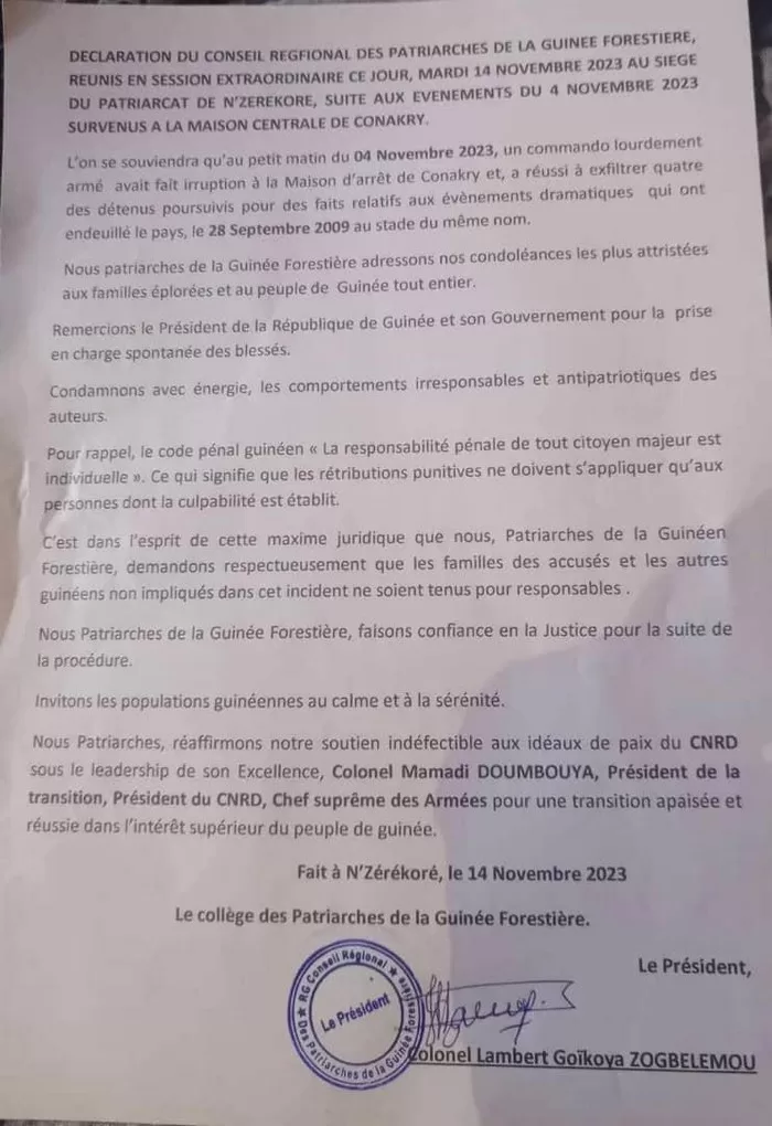 Tensions en Guinée : Appel des Patriarches à l'Après-Tentative d'Évasion